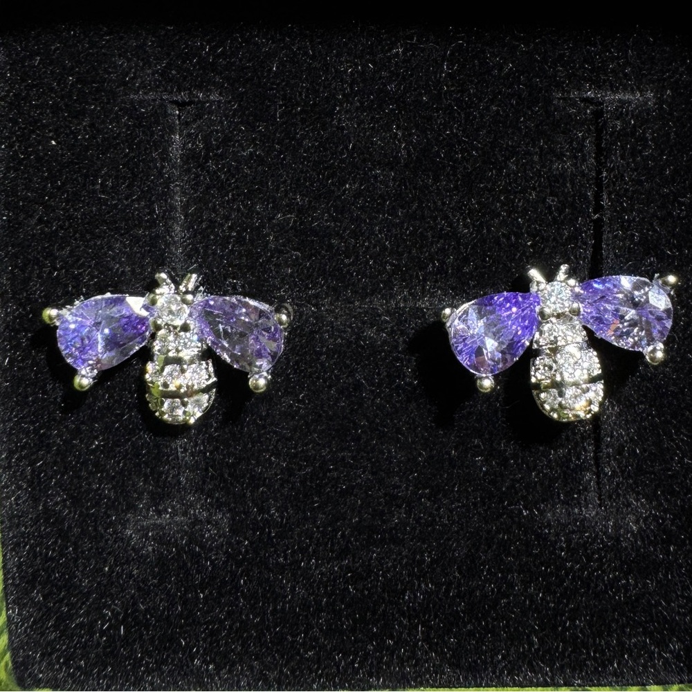 Elegant Silver and Purple Bee Earrings